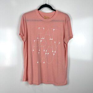 Show Me Your Mumu Eat Pray Mu Graphic T-Shirt Pink Short Sleeve Casual Tee Small